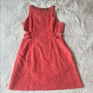 Nanette Lepore Coral Eyelet Mini Dress with Side Cutouts